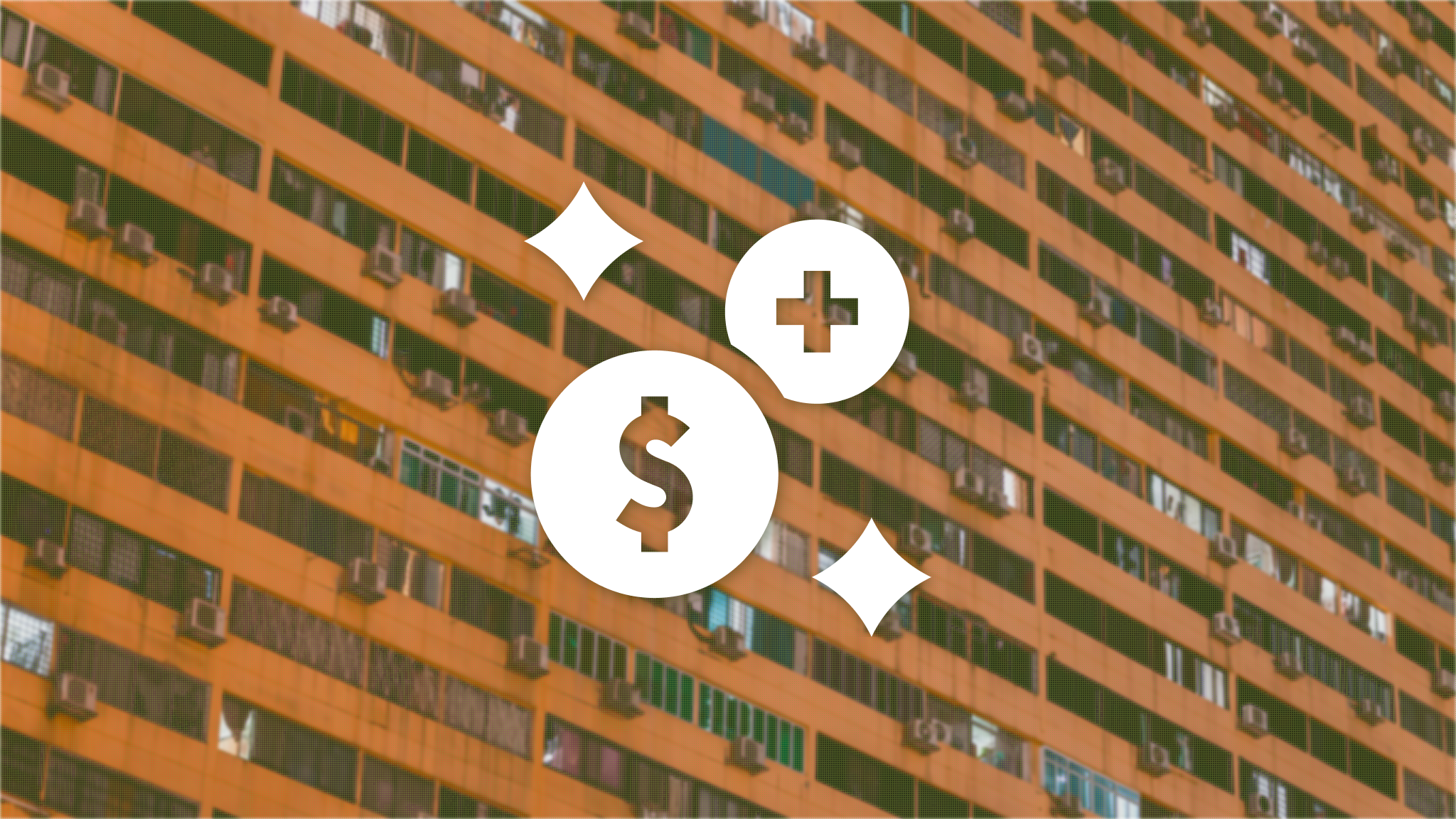 Dollar sign and plus icons over a dense Sri Lankan apartment building representing where your salary goes each month